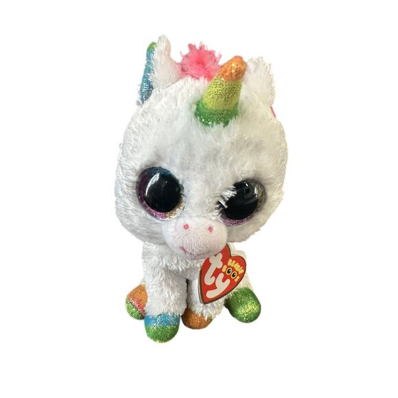 TY Beanie Boos Pixy White Rainbow Unicorn Glitter Eyes 6" Plush Stuffed Animal - Picture 8 of 9